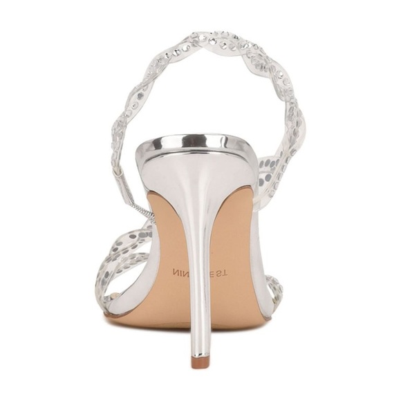 NINE WEST Illusion Dress Sandals - silver; clear strap rhinestone heels - Picture 4 of 5